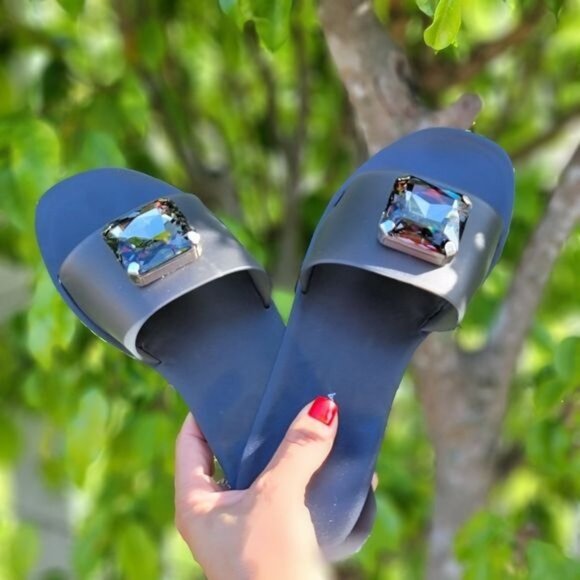 Women's Jelly Rhinestone Slide Flip Flops Flat Sandals - Picture 1 of 4